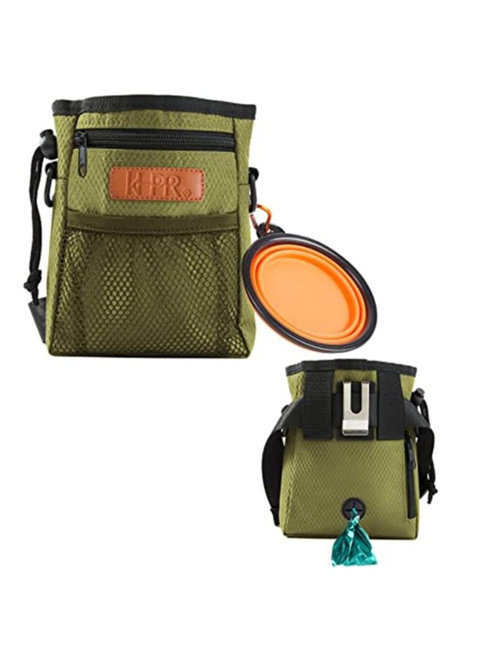 Dog Treat Training Pouch with Built-in Poop Bag Dispenser Army Green